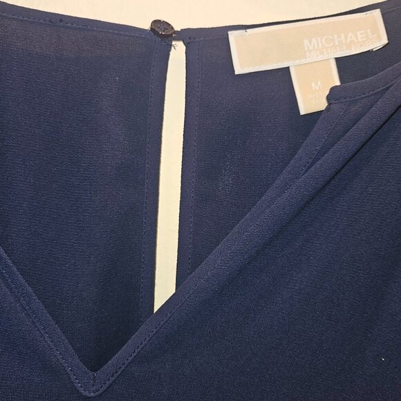 Micheal Kors Navy blue wide leg, GAWZY pantsuit, cold shoulder ruffle sleeve M - Picture 4 of 6